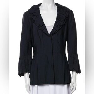 Lafayette 148 black ruffle collar silk blend blazer, size 8